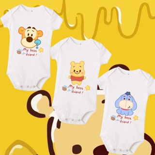 ชุดรอมเปอร์ บอดี้สูท แขนสั้น ลาย Winnie Best Friend สําหรับเด็กทารกแรกเกิด เด็กวัยหัดเดิน