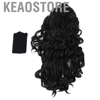 Keaostore Long Curly Wavy Wigs Women Female Synthetic Hair Black for Halloween Part Cosplay