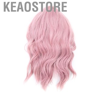 Keaostore LC210-1 Curly Wavy Wig Pink Pastel Short Bob Synthetic Wigs Cosplay Costume