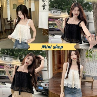 Mini shop🌸พร้อมส่ง🌸 (61622) เสื้อกล้ามถักไหมพรม สไตล์เกาหลีลายลูกไม้ -C