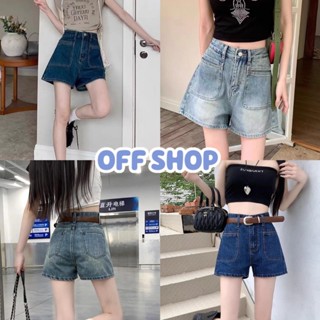 OFF SHOP พร้อมส่ง (OFF-K2) กางเกงยีนส์เอวสูง สไตล์วินเทจแถมเข็มขัด -NZ