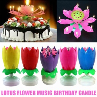 New Blossom Lotus Flower Double-deck Rotating Music Birthday Candle Magic Party