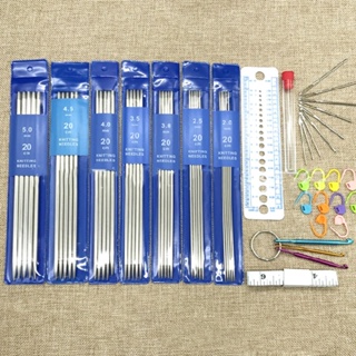 1 set 20cm 2-5.0MM Stainless Steel Double Pointed Straight Knitting Needles Kit