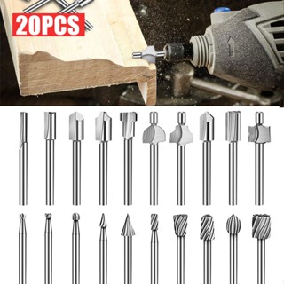 New 20pcs 3mm Round Shank Titanium Mini HSS Router Bits Trimmer Woodworking