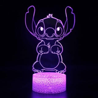 โคมไฟตั้งโต๊ะอะคริลิค LED ลายการ์ตูน Stitch 3D ขยับได้ 7 สี พร้อมสาย USB สําหรับตกแต่งห้องนอนเด็ก