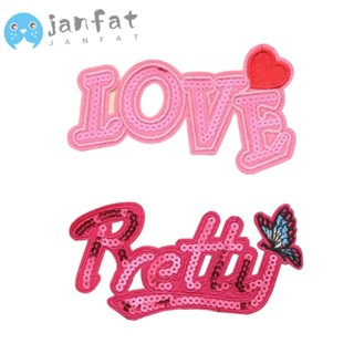 Janfat แผ่นแพทช์ปักเลื่อม ลายตัวอักษรภาษาอังกฤษ "LOVE" 5.5x3 นิ้ว สีแดงกุหลาบ อุปกรณ์เสริม สําหรับหมวก 10 ชิ้น