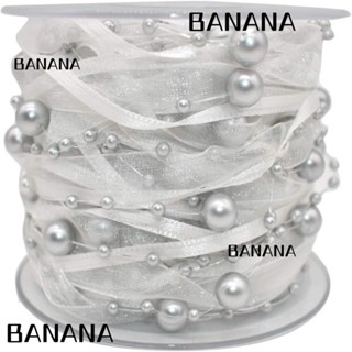 Banana1 ริบบิ้นลูกไม้ ประดับมุกเทียม โพลีเอสเตอร์ สีเงิน 10 ม. 11 หลา สําหรับงานแต่งงาน