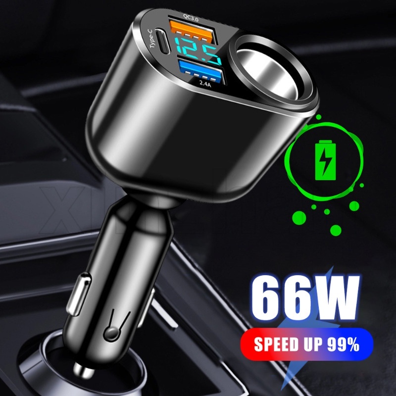 หัวชาร์จดิจิทัล QC3.0 1-Drag-2 60W PD30W QC3.0 USB Type-C ชาร์จเร็ว สําหรับรถยนต์