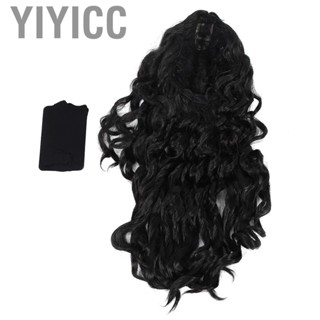 Yiyicc Long Curly Wavy Wigs Women Female Synthetic Hair Black for Halloween Part Cosplay