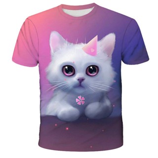 Kawaii เสื้อยืดลําลอง พิมพ์ลายแมว 3D แฟชั่นฤดูร้อน สําหรับเด็กผู้หญิง และเด็กผู้ชาย