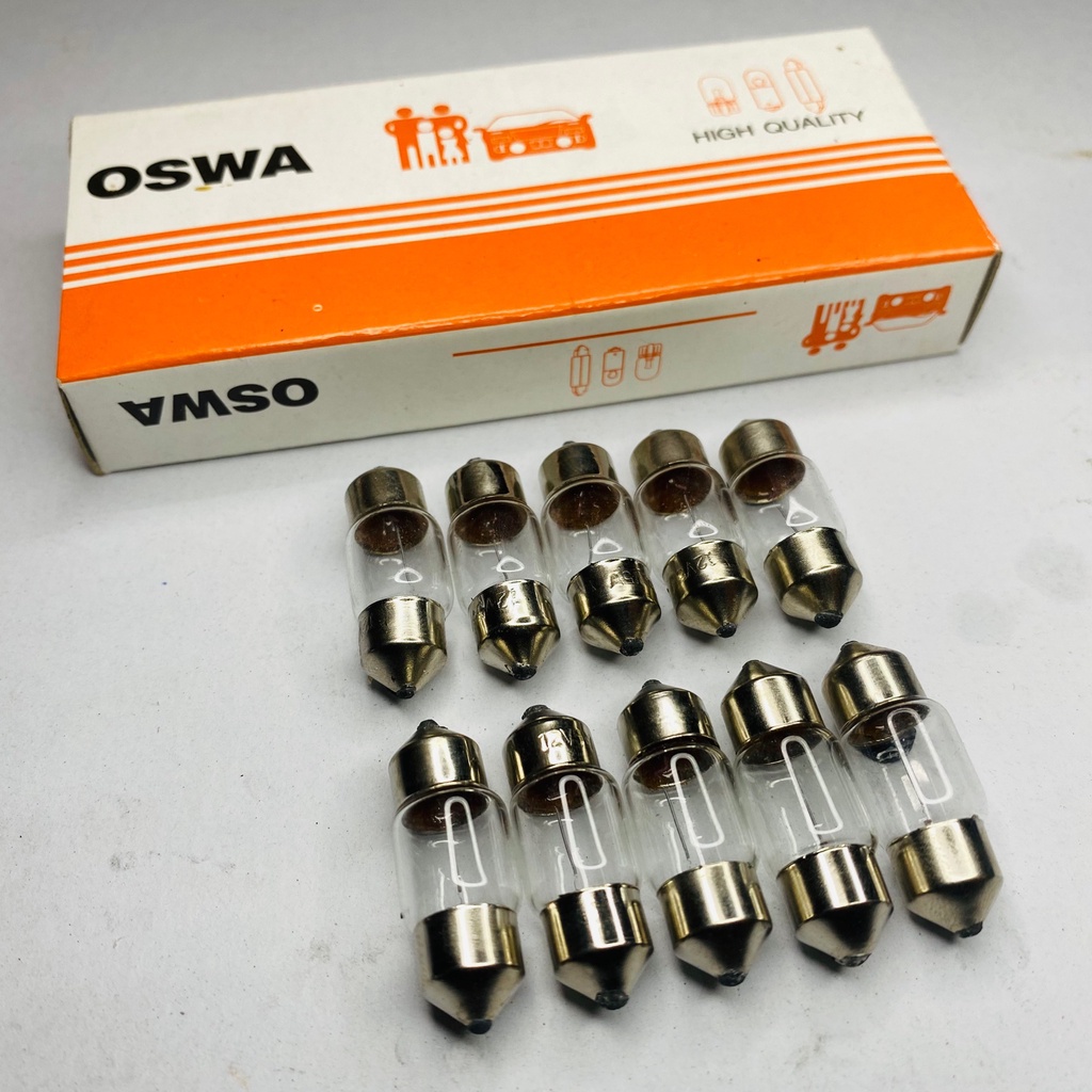 หลอดไฟแคปซูล เพดานรถยนต์ ไฟในหัวเก๋ง T10*28 12V 5W SV7 (1 กล่อง 10 หลอด)