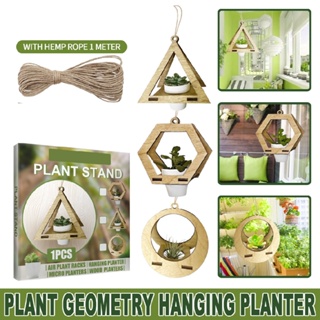 New Wooden Plant Geometric Hanging Planter Pot Basket Round Triangle Rectangle