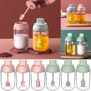 New 250ml Glass Seasoning Bottle Salt Oil Storage Box Spice Jar With Spoon Brush