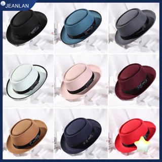 Jeanlan Fedora หมวกปีกกว้าง ผ้าวูล แฟชั่นฤดูใบไม้ร่วง ฤดูหนาว สําหรับเต้นรํา ปาร์ตี้คาวบอย