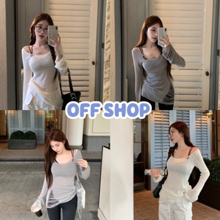 OFF SHOP พร้อมส่ง (OFF-44172) เสื้อไหมพรมซีทรูแขนยาว บางๆแต่งรอยขาดๆ -C