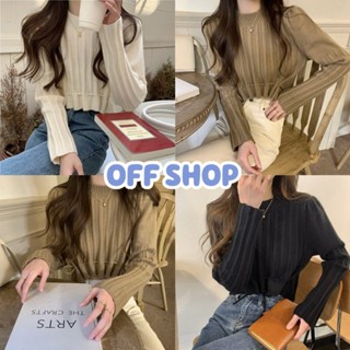 OFF SHOP พร้อมส่ง (OFF-85163) เสื้อไหมพรม คอกลมแขนยาว ผ้าร่องมี 3สี -C