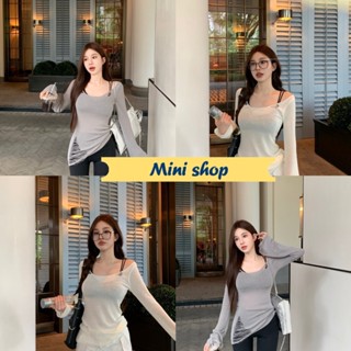 Mini shop🌸พร้อมส่ง🌸 (44172) เสื้อยืดแขนยาวไหมพรม แบบบาง สไตล์เกาหลี -C