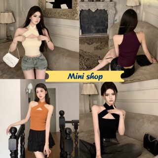 Mini shop🌸พร้อมส่ง🌸 (31040) เสื้อกล้ามผ้าไหมพรม สีพื้นดีเทลไขว้ -C