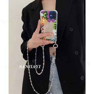 เคสป้องกันโทรศัพท์มือถือกระจก กันกระแทก พร้อมสายโซ่คริสตัล สําหรับ Iphone 14pro max 13 12 11 13promax 12 11 xs