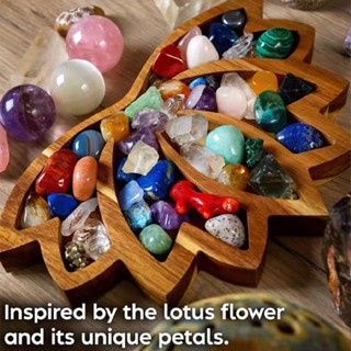 1pc New Lotus Shape Wooden Crystal Stone Tray Display Storage Box Wooden Crafts