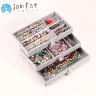 Janfat กล่องลิ้นชักเก็บเครื่องประดับ ต่างหู สามชั้น สีพื้น พร้อมฝาปิด