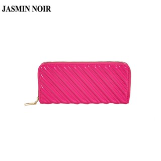 Jasmin NOIR กระเป๋าสตางค์หนัง ใบยาว ลายสก๊อต มีซิป แฟชั่นสําหรับสตรี