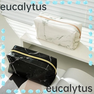 Eucalytus1 กระเป๋าเครื่องสําอาง กระเป๋าดินสอ หนัง PU ลายหินอ่อน ความจุขนาดใหญ่ แบบพกพา สําหรับนักเรียน