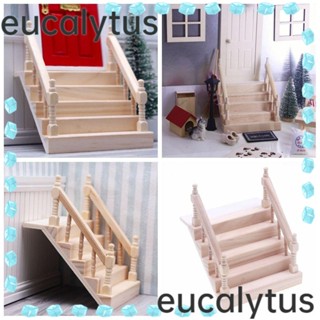 Eucalytus1 บันไดไม้จิ๋ว พร้อมราวจับ สําหรับบ้านตุ๊กตา