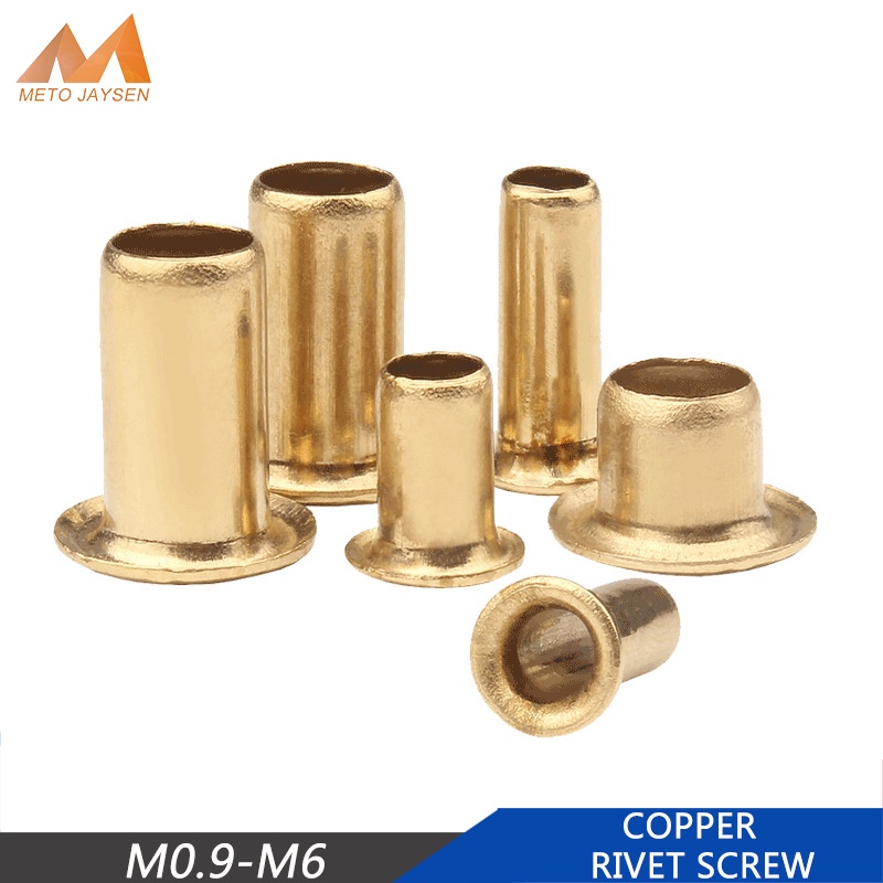 M0.9 M1.3 M1.5 M1.7 M2 M2.3 M2.5 ทองเหลืองตาไก่ Rivet Nut ทองแดง Hollow Grommet รู Rivets เส้นผ่านศูนย์กลาง 0.9 มม.-6 มม.มิลลิเมตร Bolt ความยาว 2.5 มม.-10 มม.มิลลิเมตร