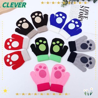 Clever ถุงมือผ้าถัก แบบหนา สีแคนดี้ ให้ความอบอุ่น แฟชั่นฤดูหนาว สําหรับเด็กอายุ 1-4 ปี