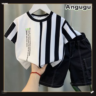 Angugu ใหม่ ชุดเสื้อแขนสั้น กางเกงยีนขาสั้น พิมพ์ลาย สองชิ้น แฟชั่นฤดูร้อน สําหรับเด็กผู้ชาย 3-11 ปี 2023