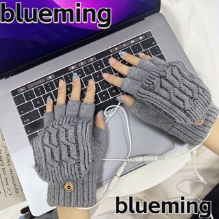 Blueming2 ถุงมือถักนิตติ้ง แบบครึ่งนิ้ว ให้ความอบอุ่น ชาร์จ USB เหมาะกับฤดูหนาว สําหรับผู้ชาย และผู้หญิง