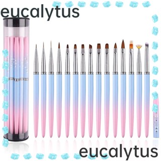 Eucalytus1 ชุดแปรงไนล่อน ไล่โทนสีชมพู สําหรับทําความสะอาดเล็บ 15 ชิ้น