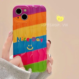เคสโทรศัพท์มือถือแบบนิ่ม กันกระแทก กันรอยกล้อง ลาย Nice Day Smilin สีรุ้ง สําหรับ iPhone 14 13 12 11 Pro Max