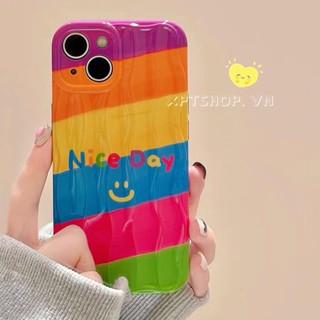 เคสโทรศัพท์มือถือแบบนิ่ม กันกระแทก กันรอยกล้อง ลาย Nice Day Smilin สีรุ้ง สําหรับ iPhone 14 13 12 11 Pro Max