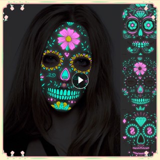 Day Of The Dead Face Tattooshalloweenรอยสักชั่วคราวชุดสติกเกอร์ใบหน้าLuminous Skeletonกะโหลกศีรษะน้ำตาลรอยสักปลอมสำหรับแต่งหน้าฮาโลวีน【sunny】