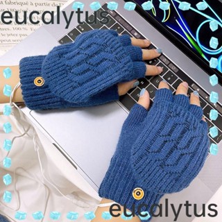 Eucalytus1 ถุงมือถักนิตติ้งไฟฟ้า ทําความร้อน แบบครึ่งนิ้ว ให้ความอบอุ่น ชาร์จ USB สําหรับผู้ชาย และผู้หญิง