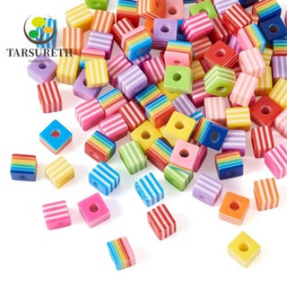 Tarsureth ลูกปัดเรซิ่น ทรงสี่เหลี่ยม สีรุ้ง คละสี 8x9 มม. 200 ชิ้น