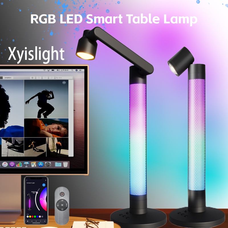 โคมไฟตั้งโต๊ะอ่านหนังสืออัจฉริยะ Tuya RGB บรรยากาศข้างเตียง รีโมตคอนโทรล ควบคุมเสียง สําหรับห้องนอน ตกแต่ง