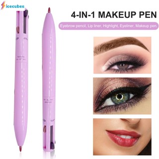 4-in-1 ปากกาแต่งหน้ากันน้ำและทนทานปากกาอายไลเนอร์ Pearlescent ปากกาเน้นสีแดง Lipliner สีดำสีน้ำตาลดินสอเขียนคิ้วแต่งหน้าเครื่องสำอางสำหรับผู้หญิง ICECUBES