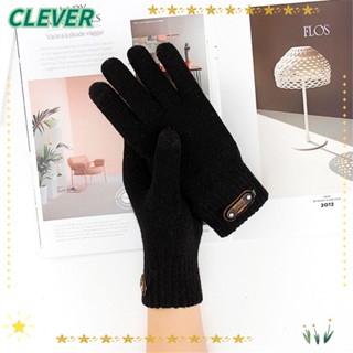 Clever ถุงมือผ้าขนสัตว์ถัก แบบเต็มนิ้ว สีพื้น