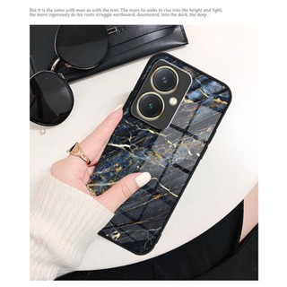 เคสกระจกนิรภัย VIVO Y27 เคสแข็ง ขอบซิลิโคนนิ่ม