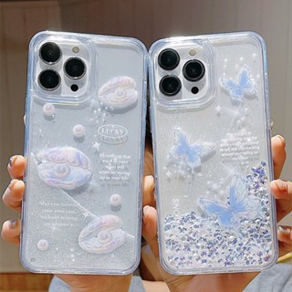 เคสโทรศัพท์มือถือ แบบใส มีทรายไหล ลายผีเสื้อ สําหรับ iPhone 11 12 13 14 Pro Max