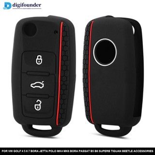 Digifounder เคสกุญแจรีโมตรถยนต์ ซิลิโคน 3 ปุ่ม อุปกรณ์เสริม สําหรับ VW Golf 4 5 6 7 Bora B7J8