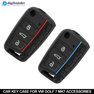 Digifounder เคสกุญแจรีโมตรถยนต์ ซิลิโคน 3 ปุ่ม พับได้ อุปกรณ์เสริม สําหรับ VW Golf 7 MK7 P9U1