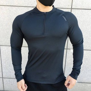 Mens Thumb Hole Quick-Drying Breathable Running Workout Training Clothes Sports Running Top Finger Suit Workout Clothes Long Sleeve KxTe