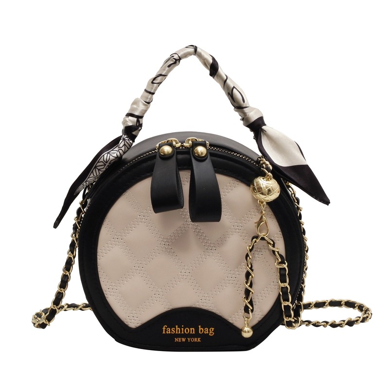 Ielgy Diamond Chain All-Match Messenger Bag แฟชั่นแบบพกพากระเป๋ากลมเล็ก