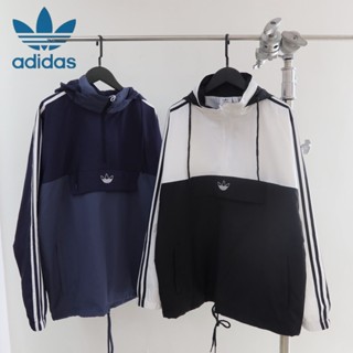 เสื้อแจ็กเก็ต มีฮู้ด ปักลายโลโก้ Adidas 100% สําหรับผู้ชาย และผู้หญิง