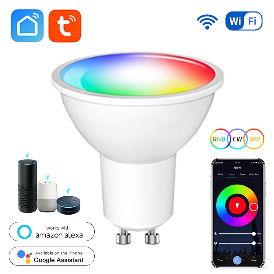 Tuya หลอดไฟ GU10 หลอดไฟ led 5W WIFI หลอดไฟอัจฉริยะ RGB ควบคุมด้วยเสียง Alexa Google Home