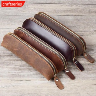 Craftseries กระเป๋าดินสอ หนังแท้ มีซิป แฮนด์เมด สไตล์เรโทร เรียบง่าย สําหรับใส่เครื่องเขียน ปากกา F7R7 1 ชิ้น